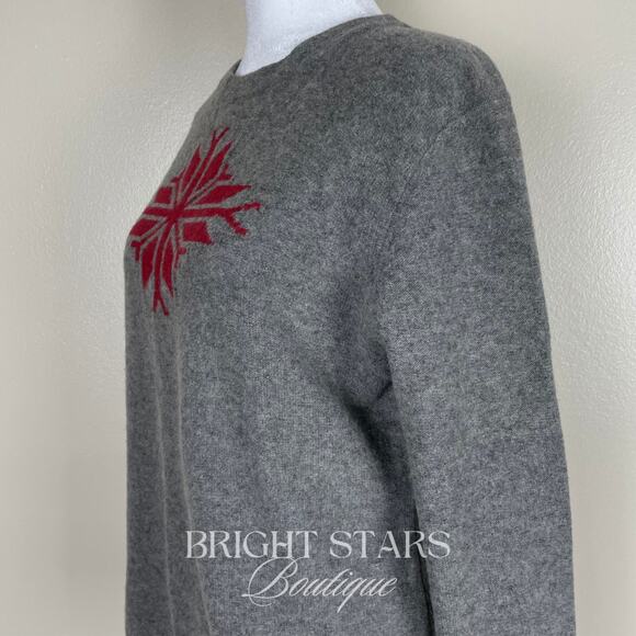 Gray Crew Neck Sweater with Red and White Snowflake Design - Picture 9 of 10